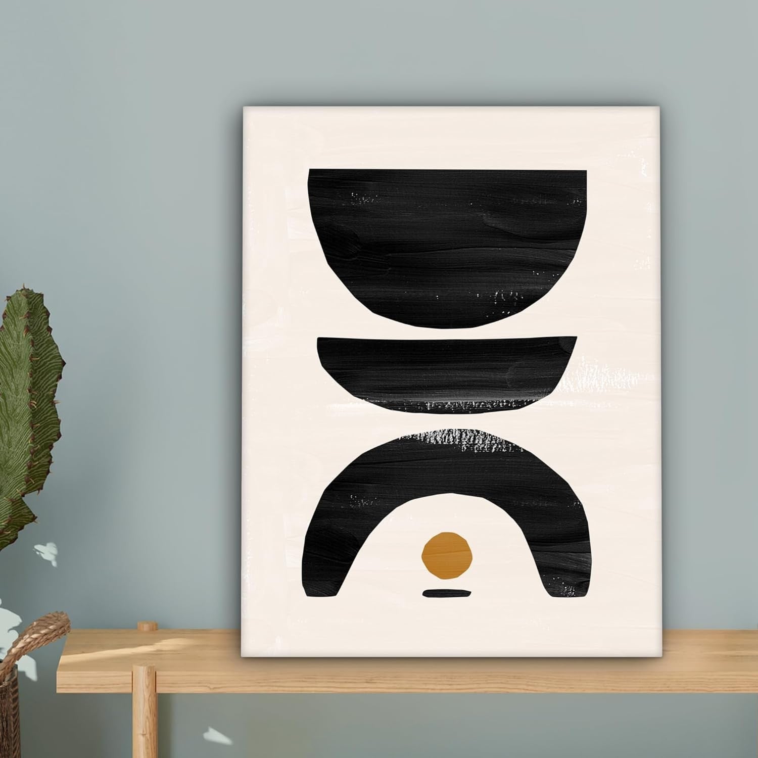 Black Beige Abstract Canvas Wall Art 30x40cm Framed