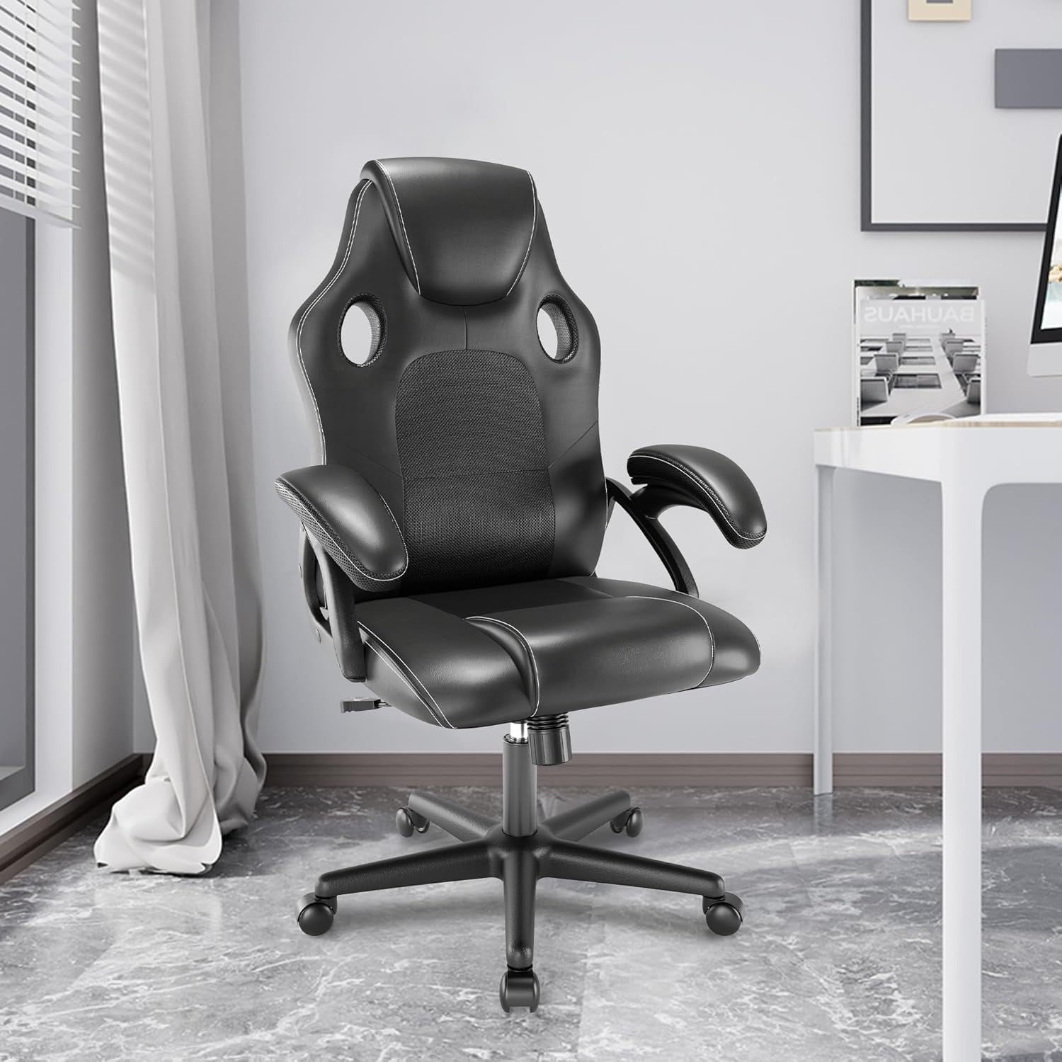 Ergonomic Office Chair w/ Lumbar Support, Gas Lift, Leather Seat, 150kg Capacity
