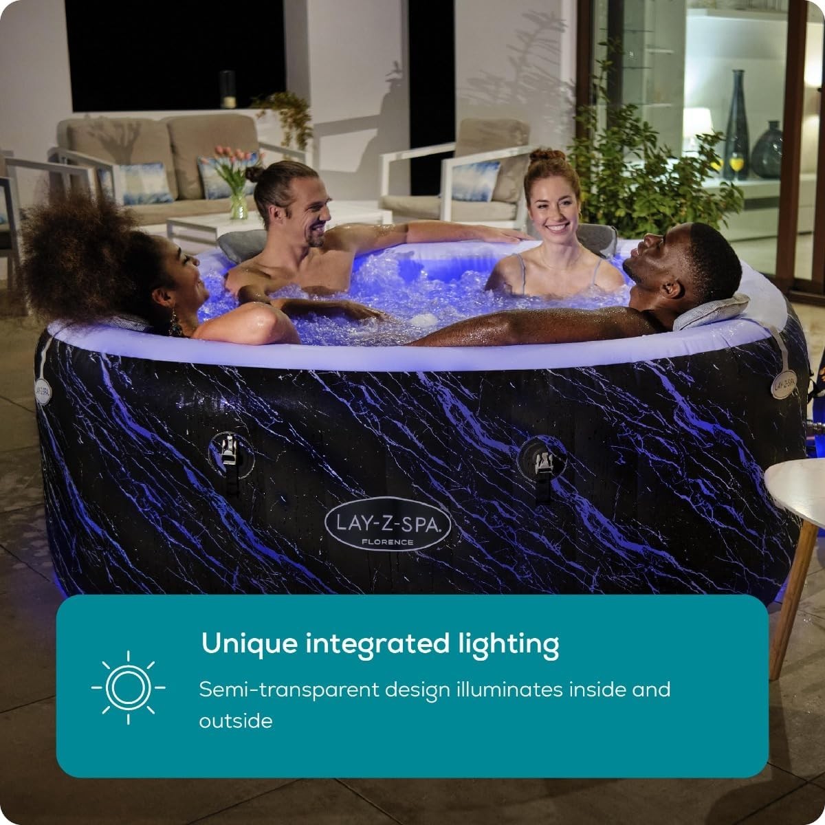 Inflatable Hot Tub Spa 140 Air Jet LED Lights 4–6 Person Garden