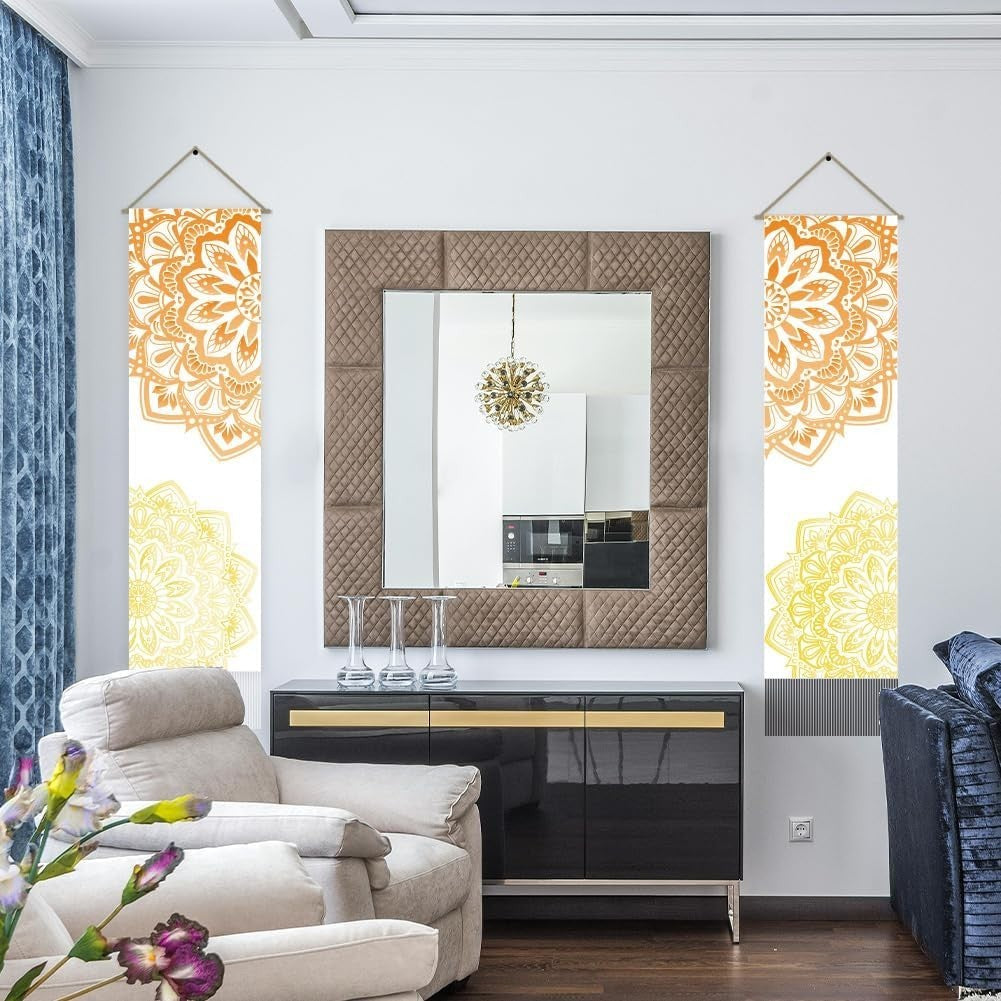 Boho Mandala Wall Tapestry 2pcs 45.7x13in Orange Gold Decor