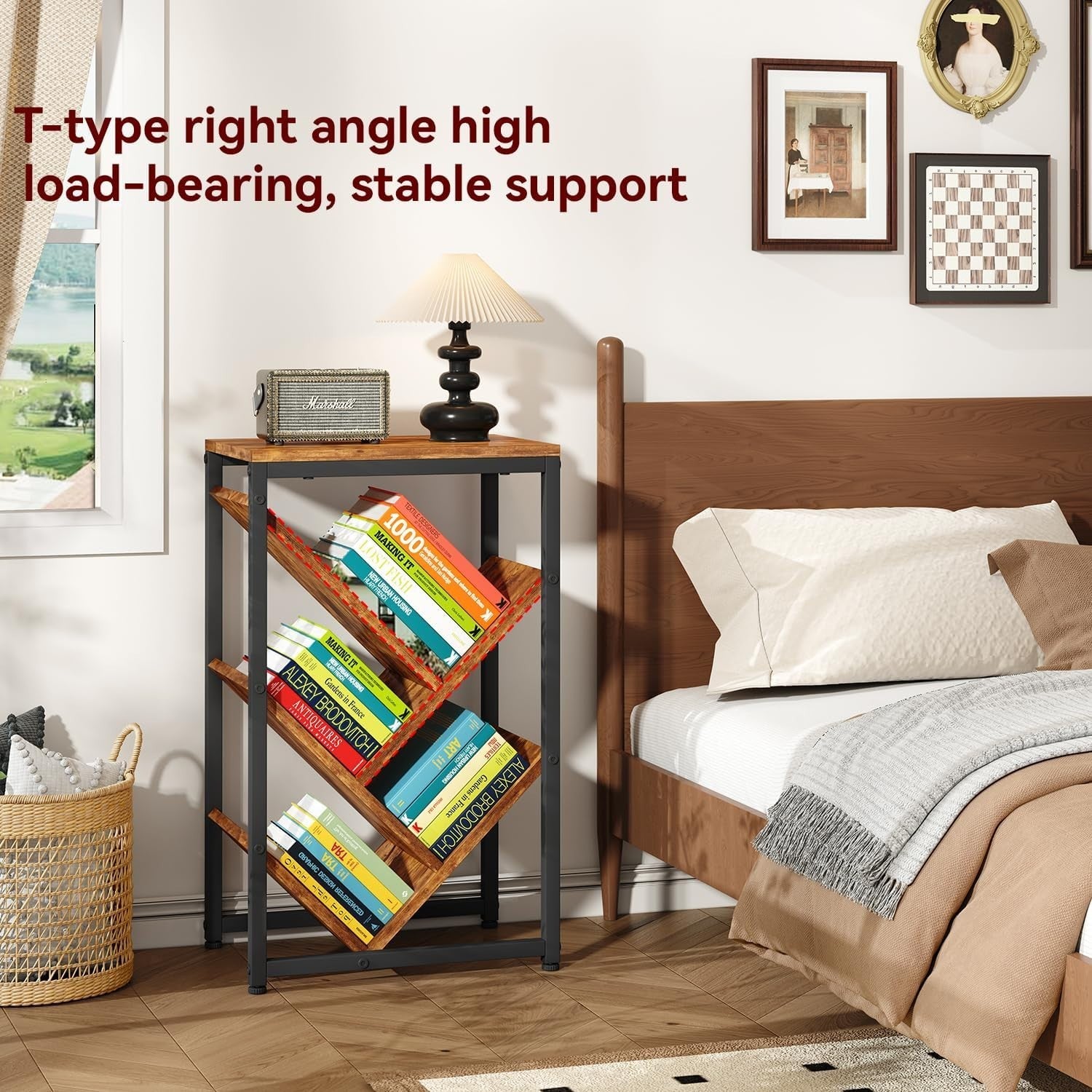 5-Tier Rustic Brown Tree Bookshelf Small Desktop Storage Organizer