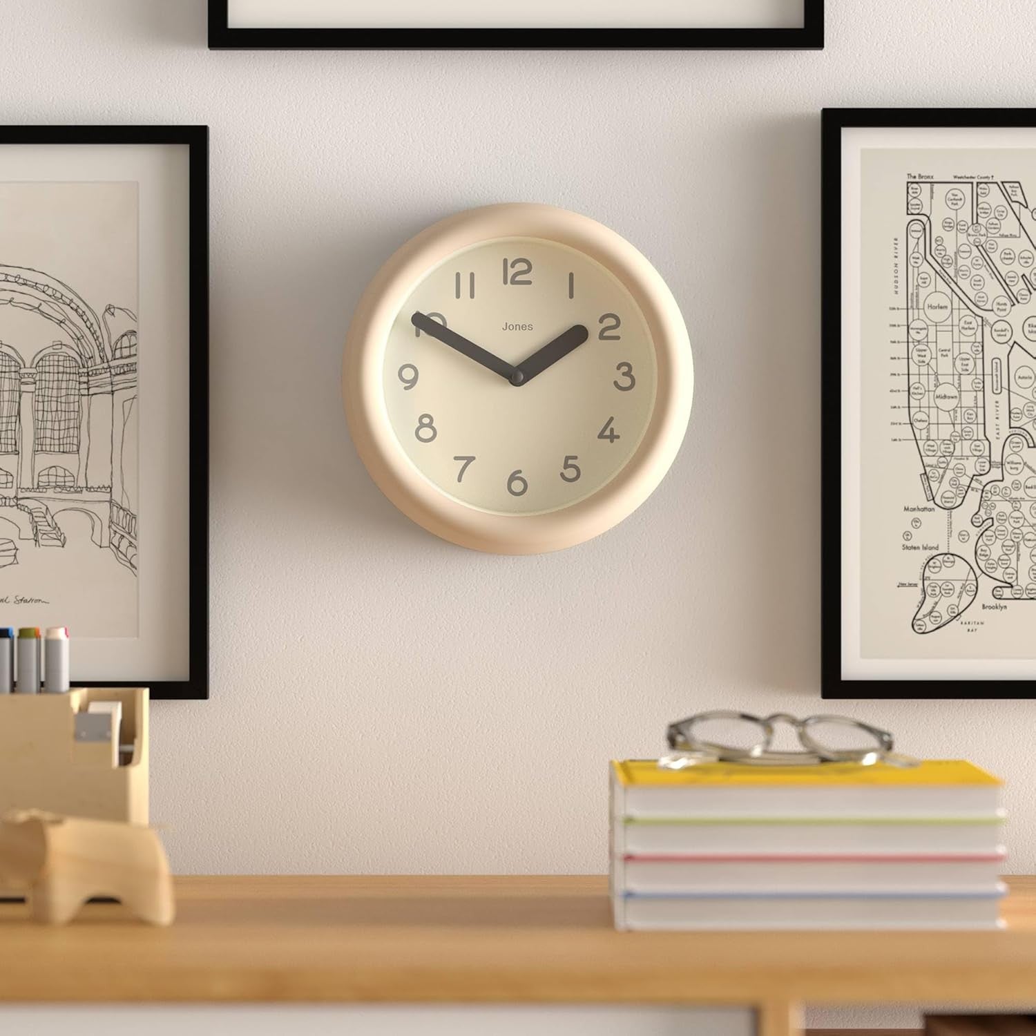 Small Beige Wall Clock 22cm Modern Silent Quartz Round Minimalist Home Decor