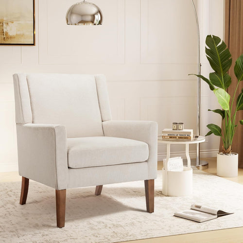 Beige Wingback Accent Armchair Upholstered Lounge Wood Legs