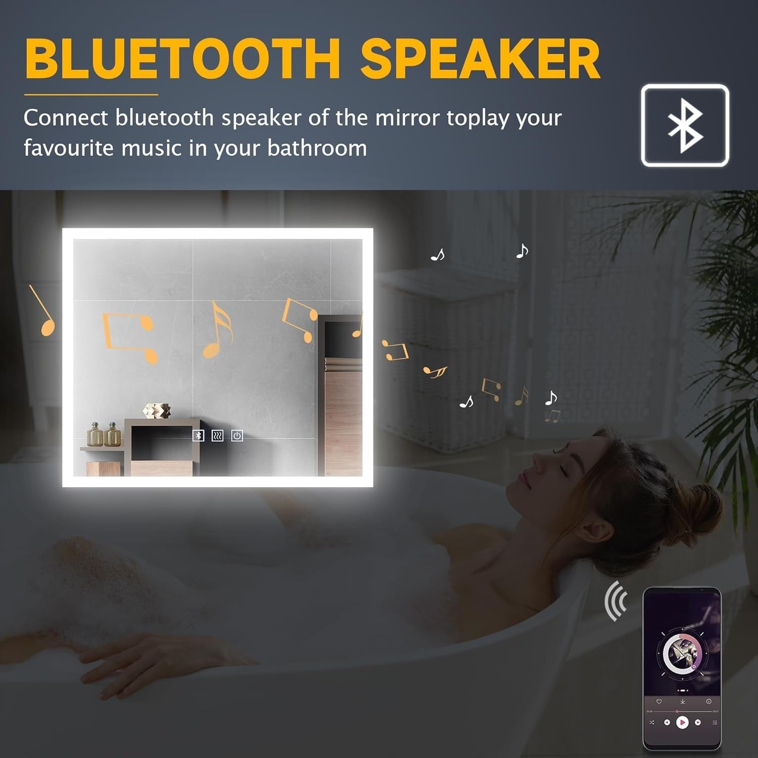 LED Bathroom Mirror Bluetooth Speaker Demister 600x500mm Wall Mounted