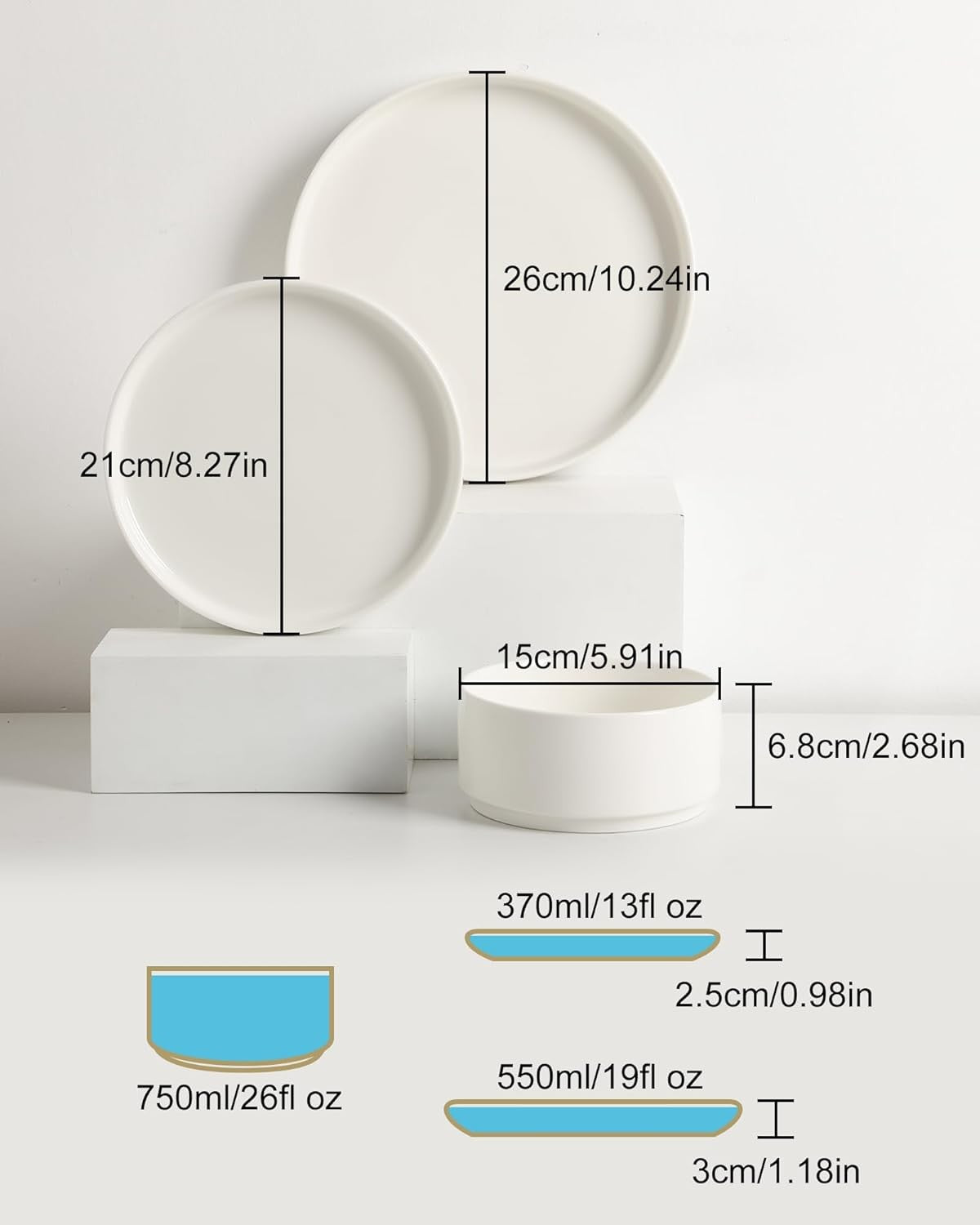 18pc Porcelain Dinnerware Set White Black Rim Plates Bowls Service for 6