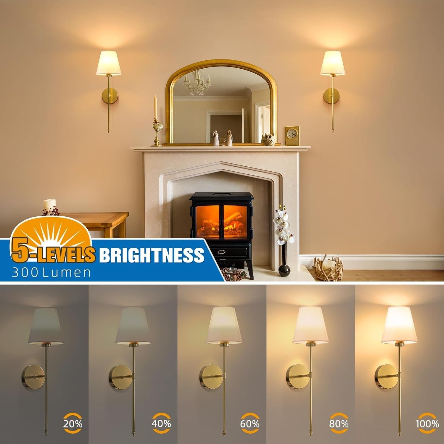 Battery Wall Sconce Gold 24in | Dimmable, Rechargeable, No Wiring