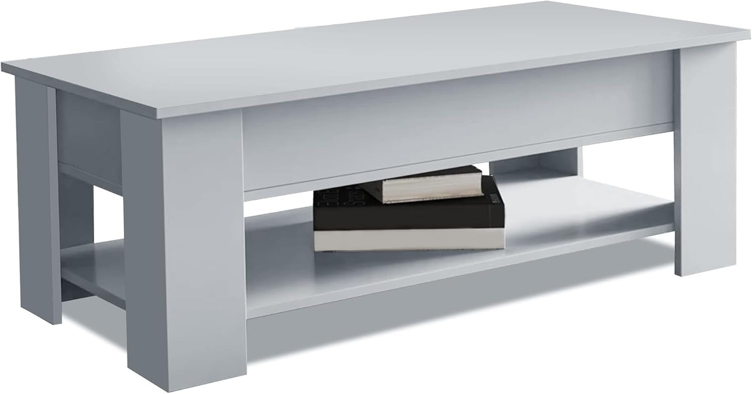 Lift Up Coffee Table with Storage – Grey 120x60cm Adjustable Height