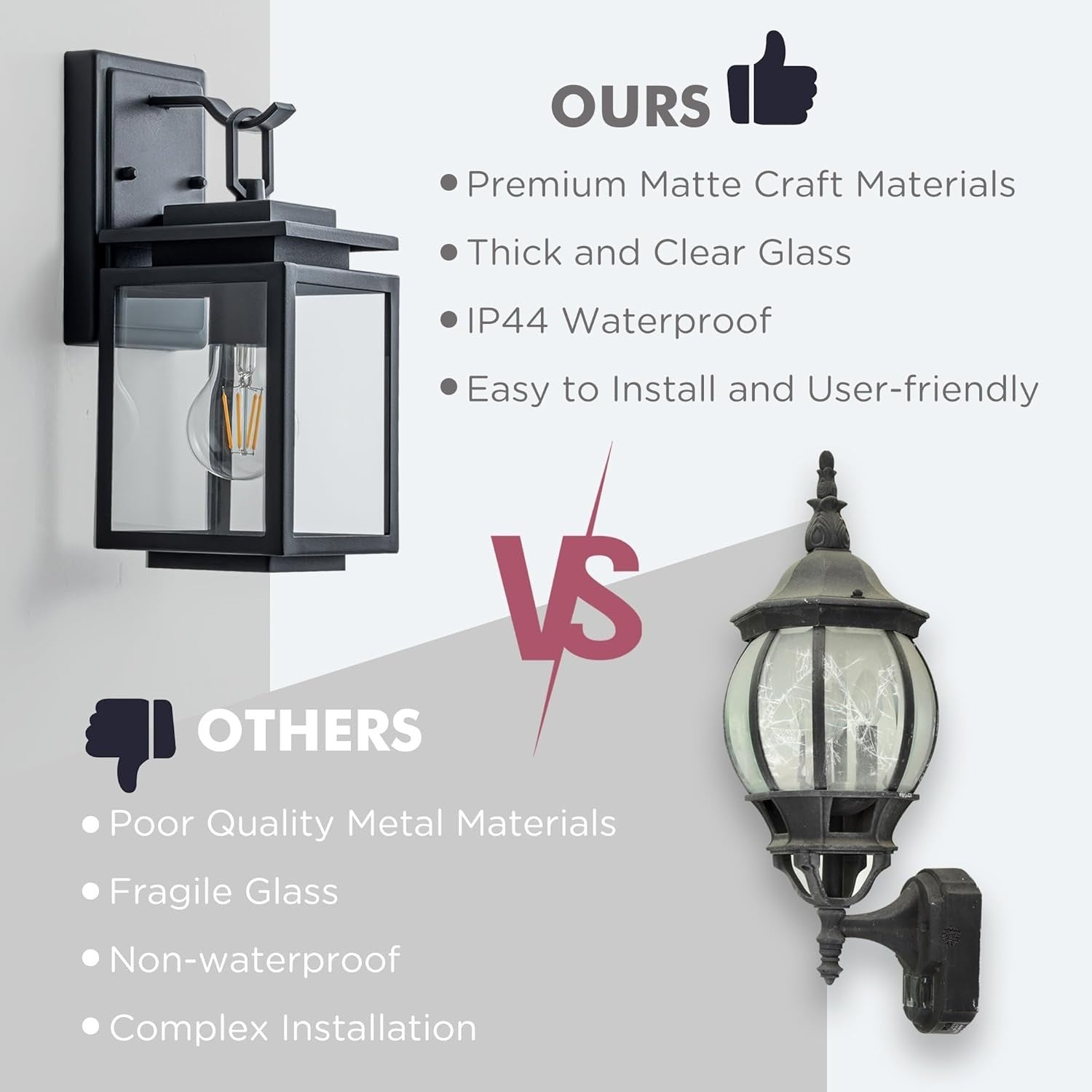 Outdoor Wall Lantern 2 Pack Black Modern E27 Waterproof Porch Light IP44