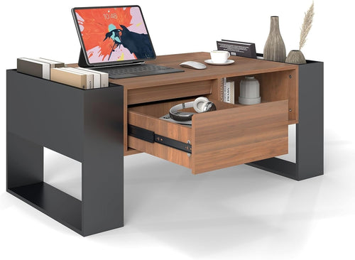 Rustic Brown Coffee Table with Storage Drawer & Shelves 98x50x40cm
