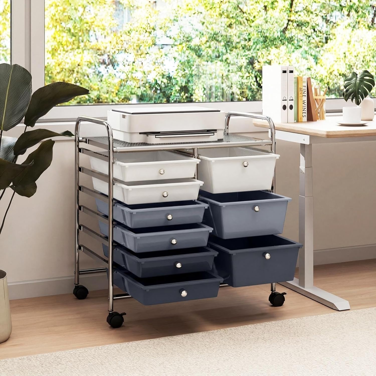 Gradient Grey 9 Drawer Rolling Utility Cart Home Office Organizer