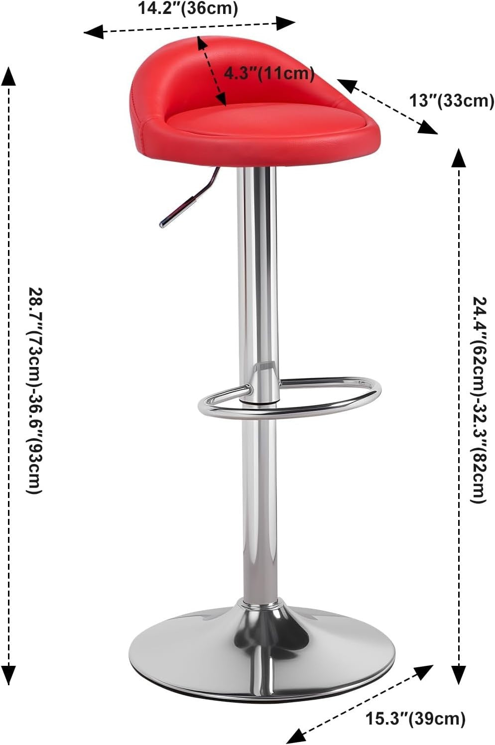 Red Faux Leather Bar Stool Set of 2 Round Armless Adjustable Swivel Chairs