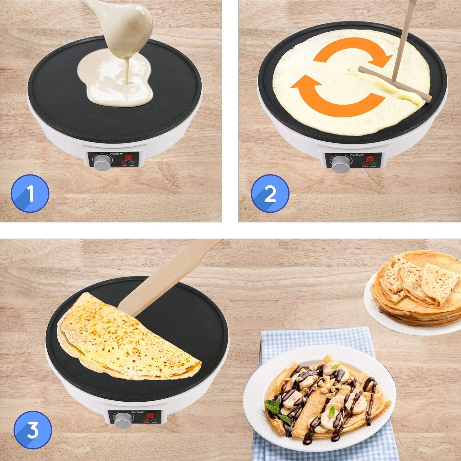 30.5cm Electric Crepe & Pancake Maker 1000W Non-Stick + Spatula