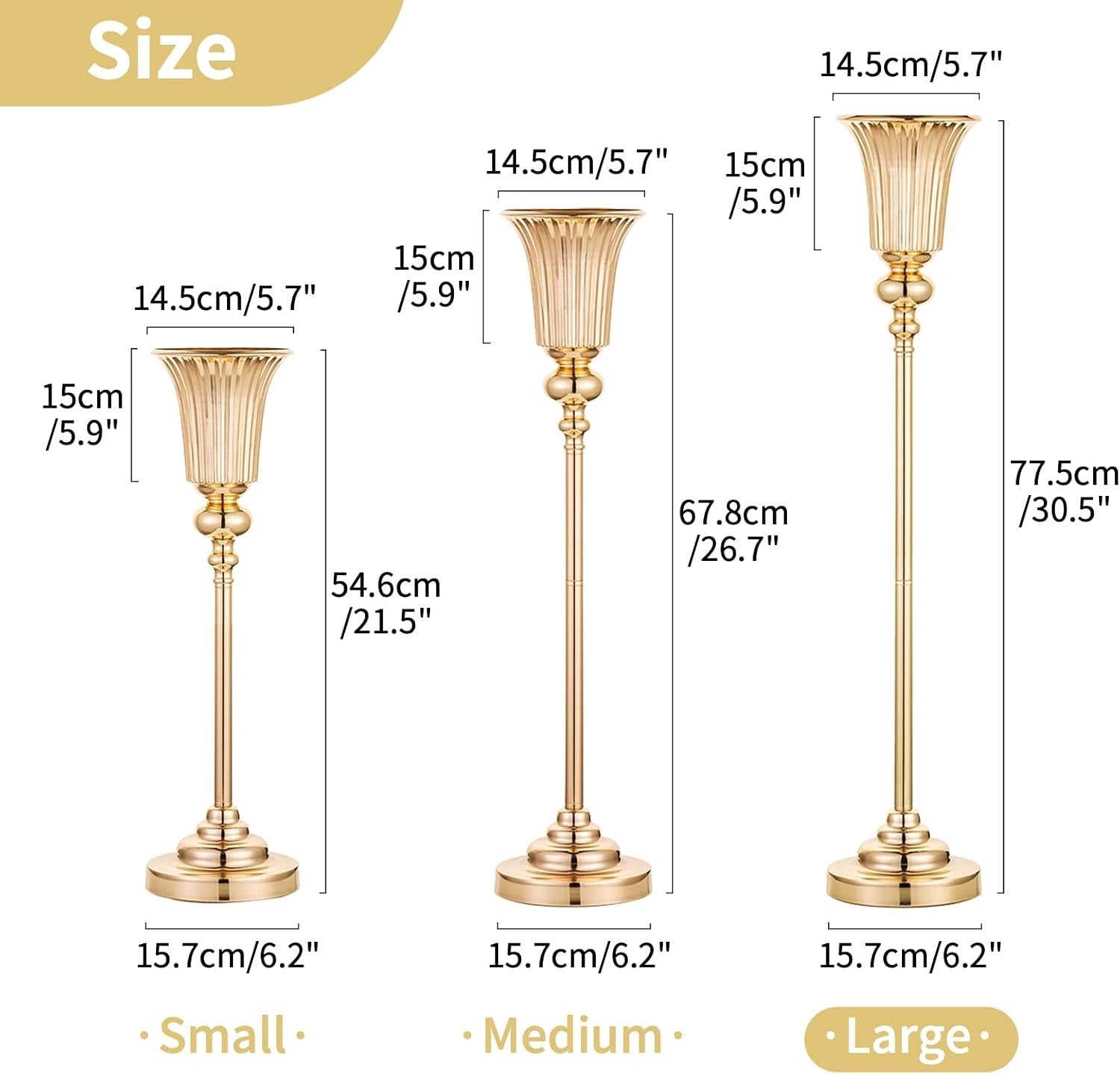 Gold Wedding Table Centrepiece Vases 2pcs 77.5cm Tall Luxury Event Decor