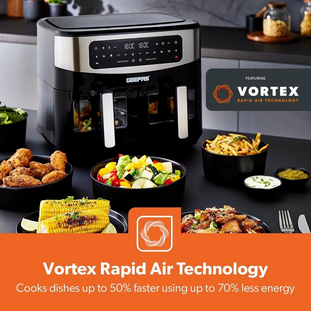 Dual Zone Air Fryer 9L | 2 Drawers Touch Screen 10 Presets Fast Healthy Cooking