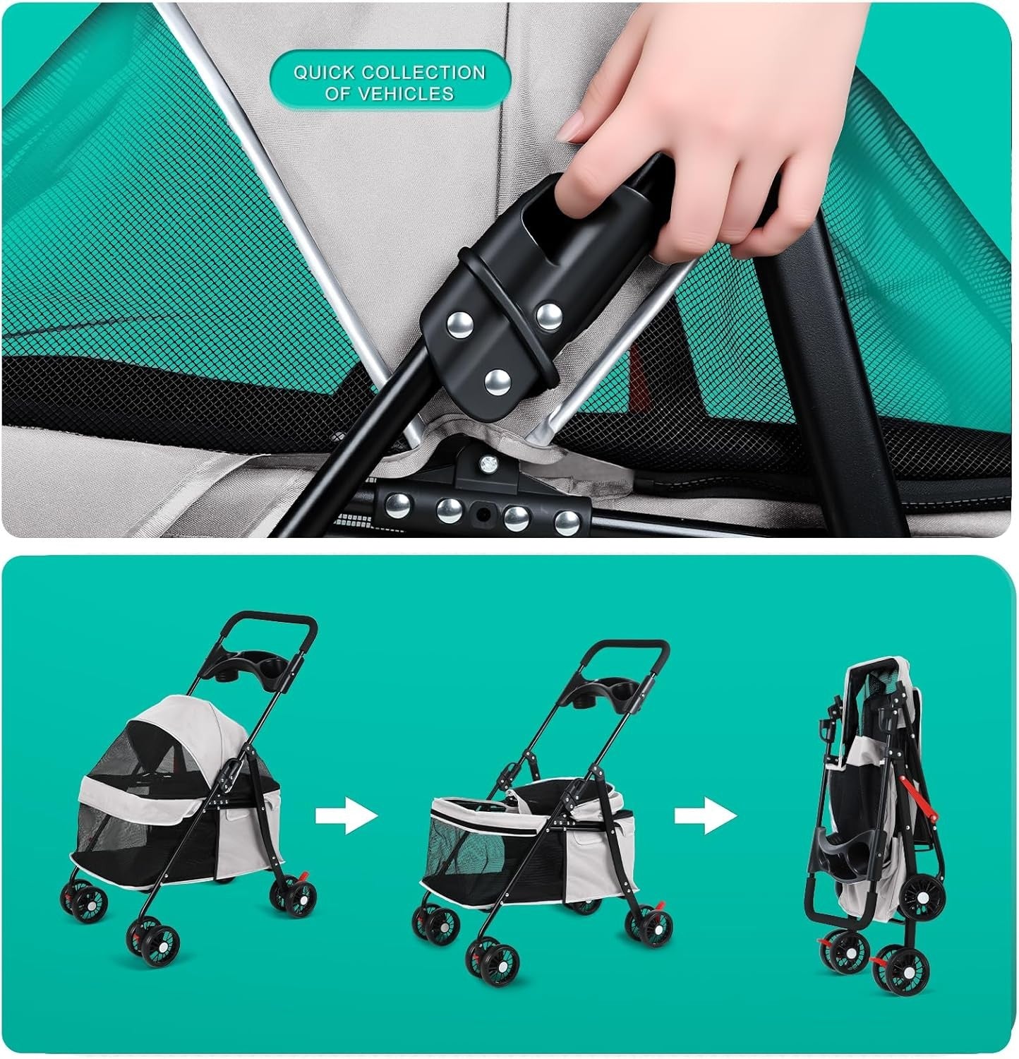 Pet Stroller for Dogs & Cats up to 50lbs 4 Foldable Travel Pushchair