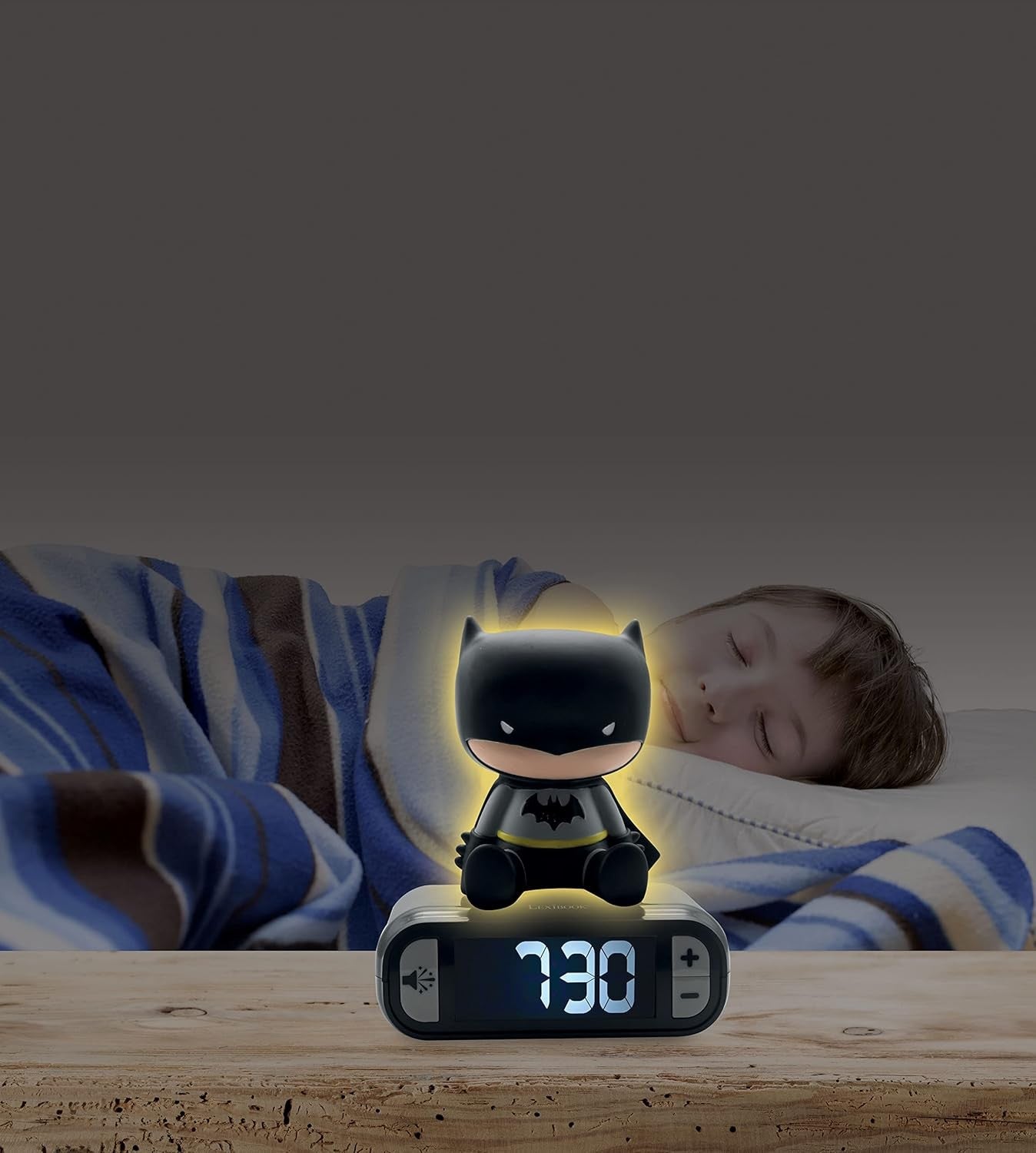 Kids Superhero Alarm Clock Night Light LED Display Snooze Sounds Bedroom