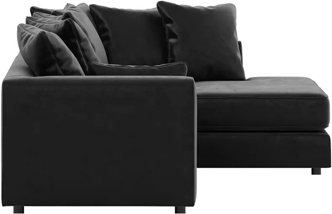 Black Velvet Corner Sofa 4 Seater L Shape | RH Full Foam Seating | Modern Chaise
