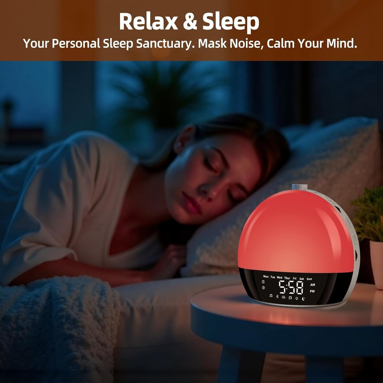 Sunrise Alarm Clock Wake Up Light White Noise Bluetooth Speaker Heavy Sleepers