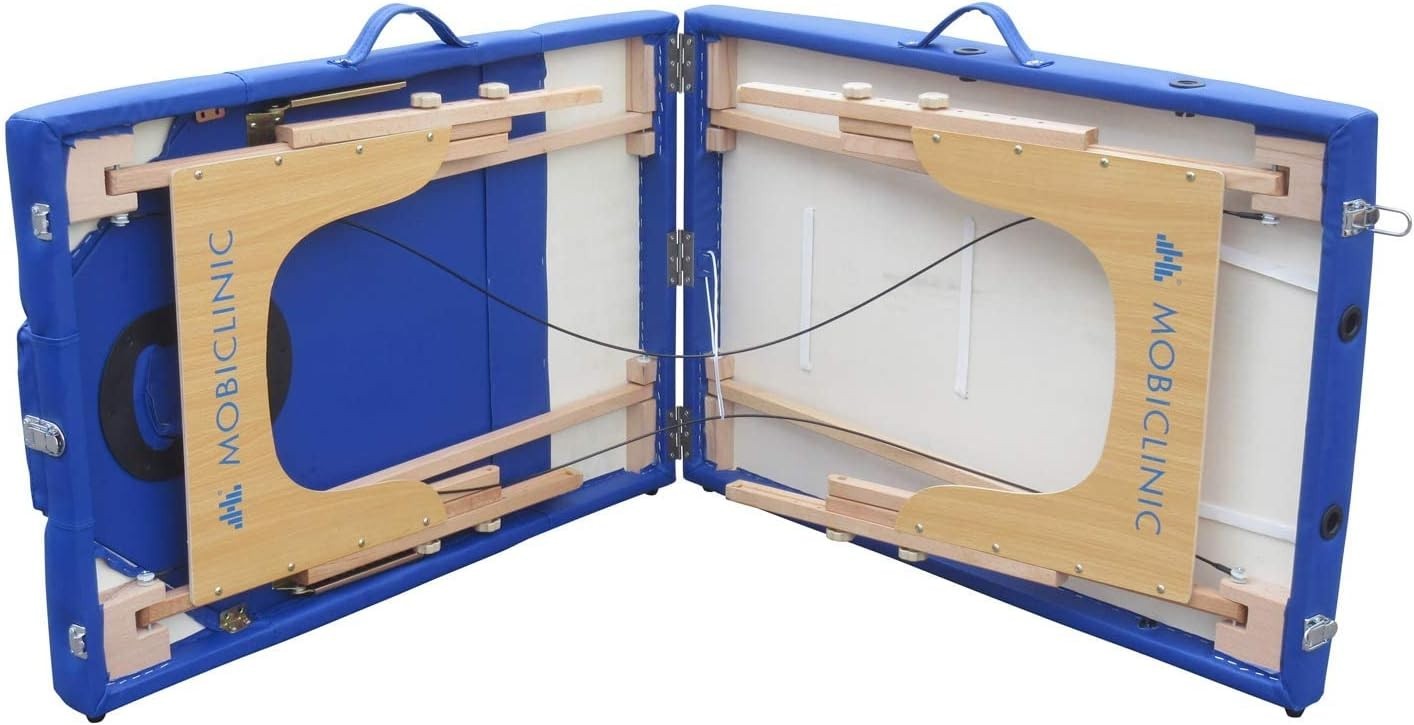 Portable Wooden Massage Table 3-Section Adjustable Therapy Beauty Bed Blue