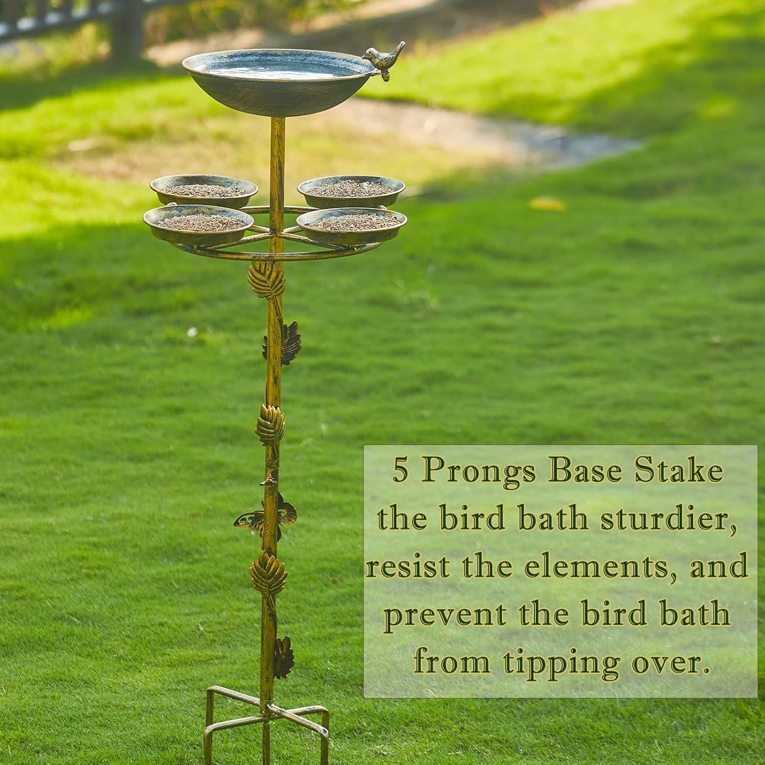 43” Metal Bird Bath with 4 Trays | Garden Outdoor Feeder Stand Vintage Yard Deco