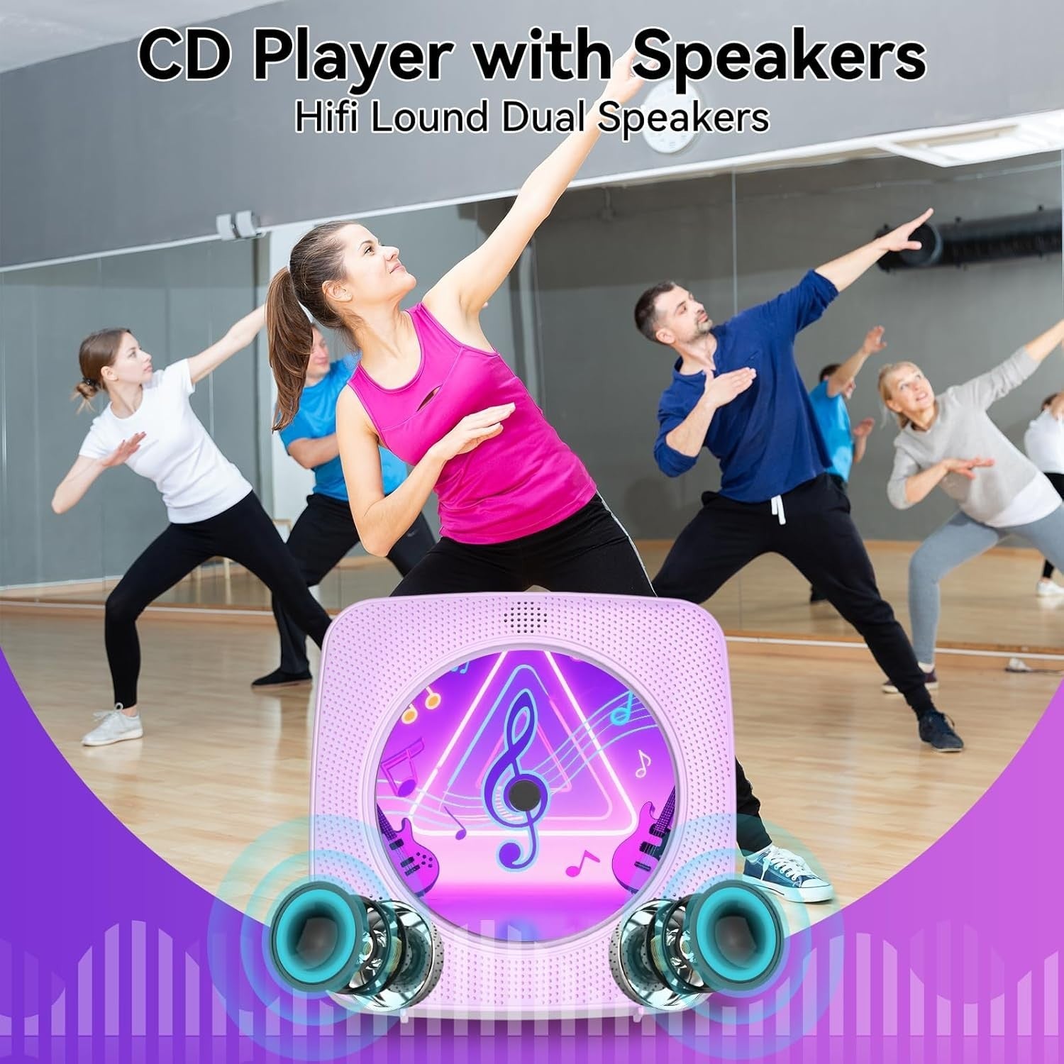 Portable CD Player Bluetooth Speakers FM Radio USB AUX Remote Purple