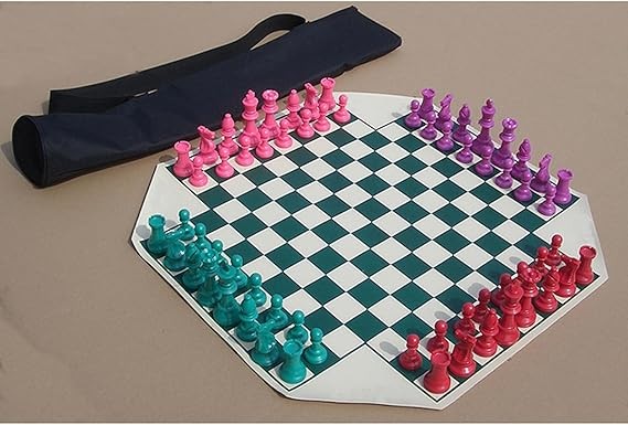 4-Player Leather Chess Board Set Portable Strategy Game for Family & Parties