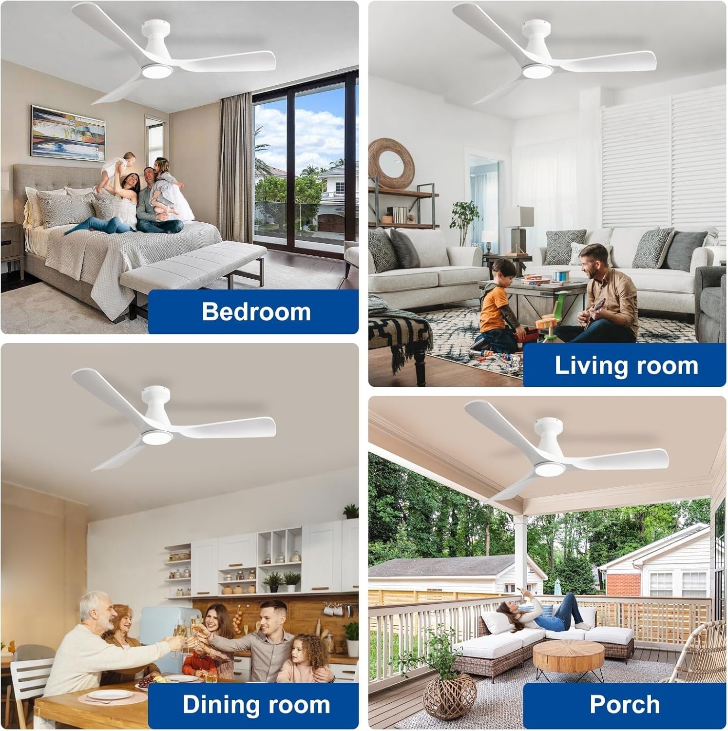 52-Inch White Ceiling Fan with Light, Quiet DC Motor, Remote Control