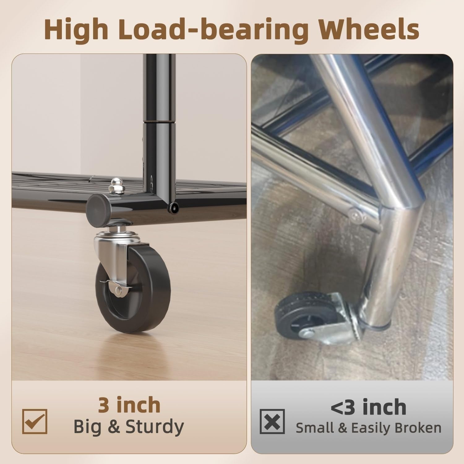 Heavy Duty 252KG Clothes Rail With Shelves & Wheels Black