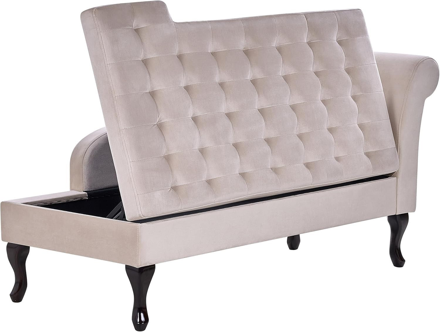 Right Hand Chaise Lounge w/ Storage Velvet Sofa Seat Beige Upholstery