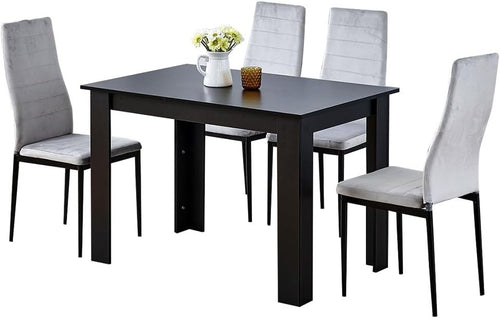 5-Piece Modern Dining Set with Grey Leather Chairs – Compact Kitchen Table