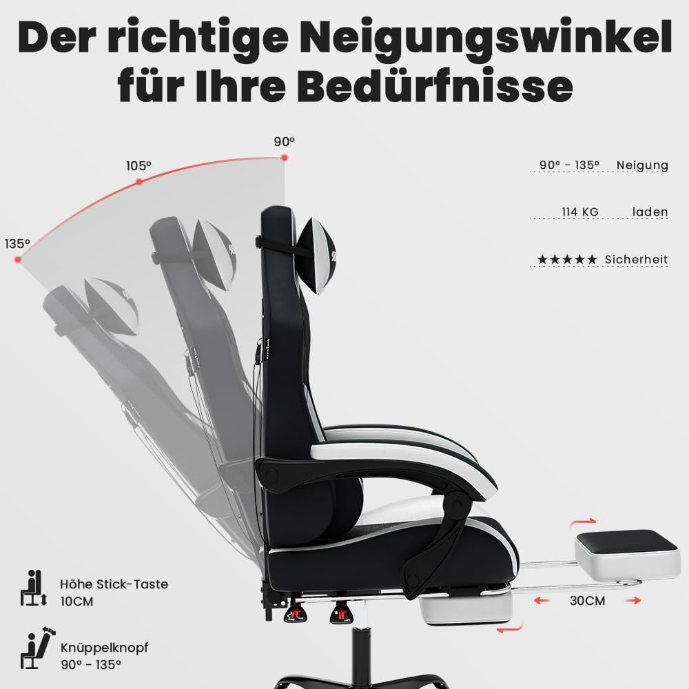 Ergonomic Gaming Chair with Footrest, Massage & Lumbar Support