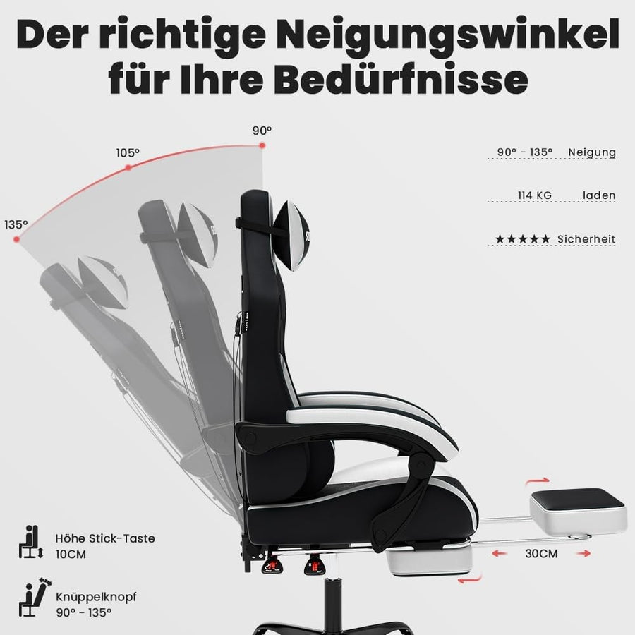 Ergonomic Gaming Chair with Footrest, Massage & Lumbar Support