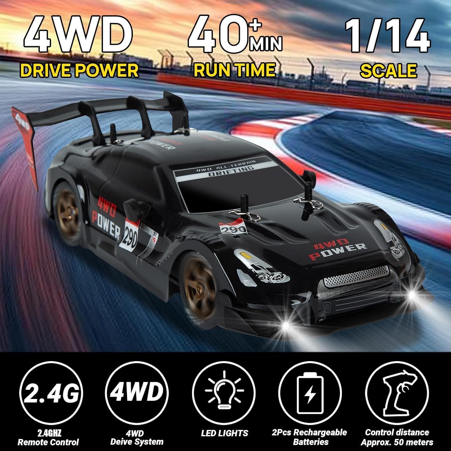 1:14 Full Scale RC Drift Car 4WD Pro Steering & Throttle Kids Adult Gift