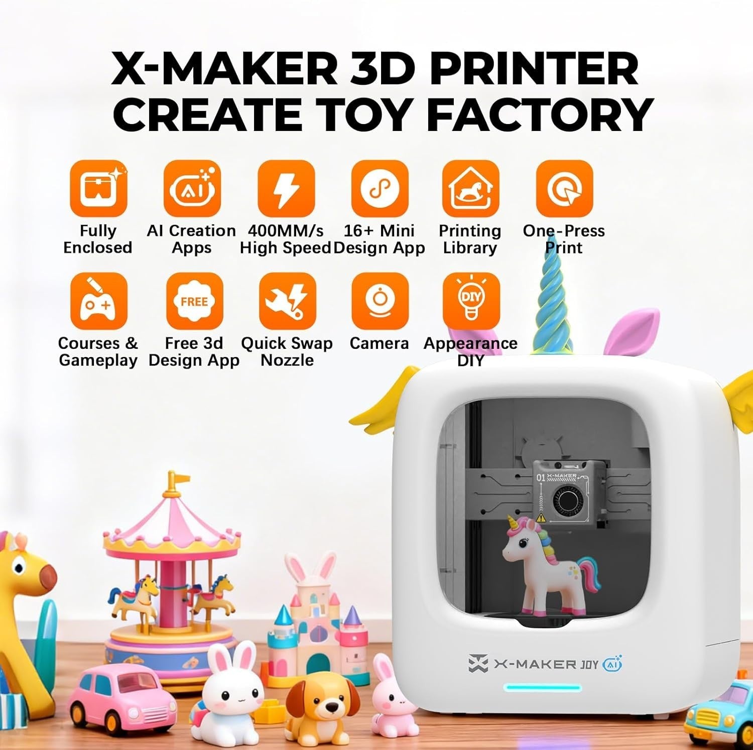 AI Kids 3D Printer App Control Toy Library Fast Print Camera Safe