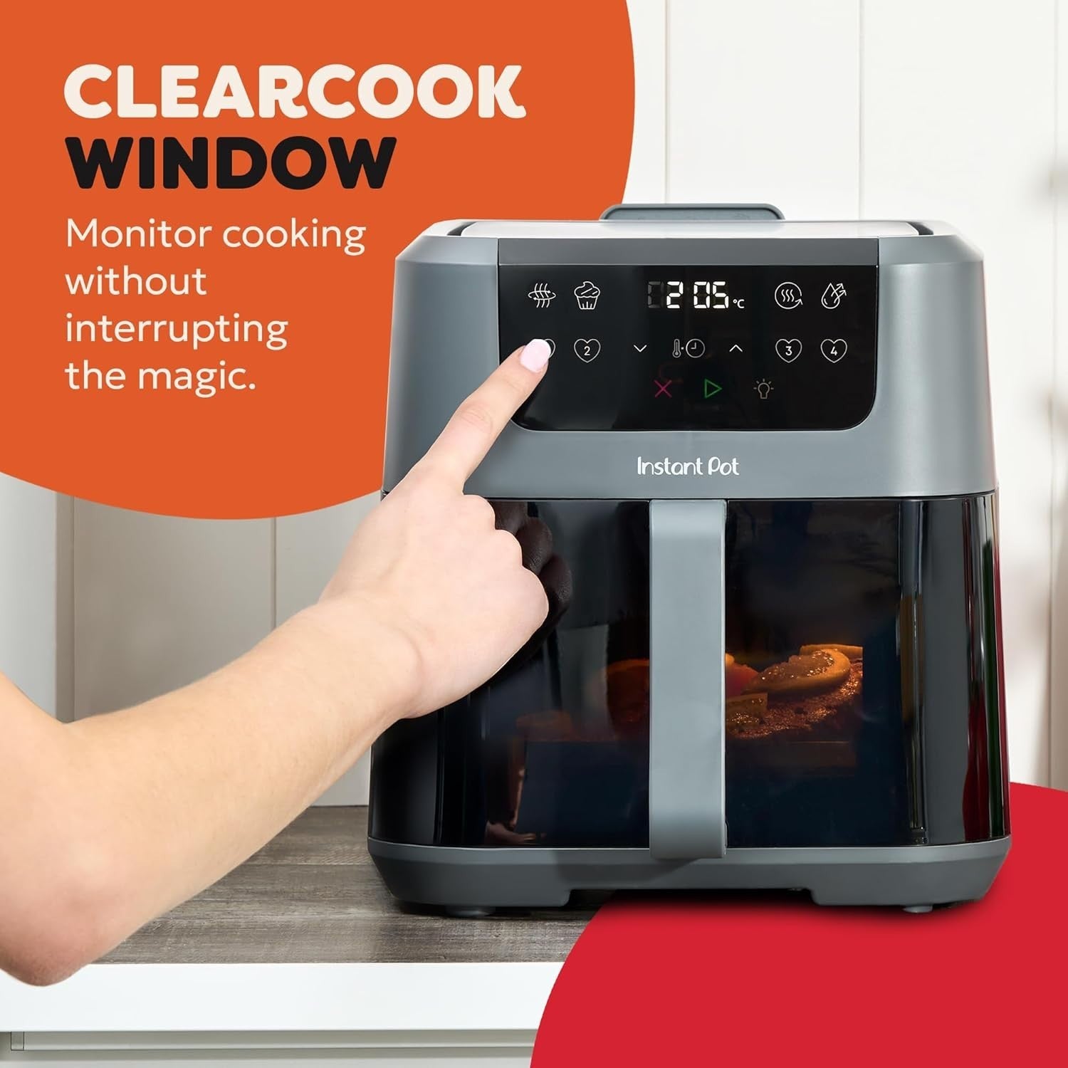 5L Compact Dual Window Air Fryer 4-in-1 Bake Reheat Dehydrate Easy Clean Grey