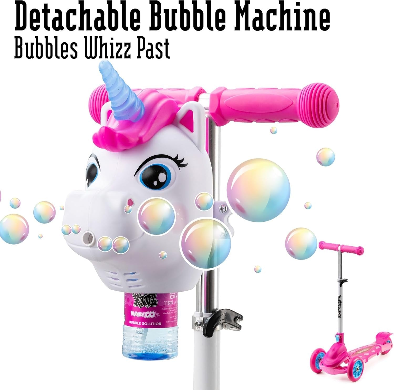 Kids 3 Wheel Bubble Scooter Foldable Adjustable Pink
