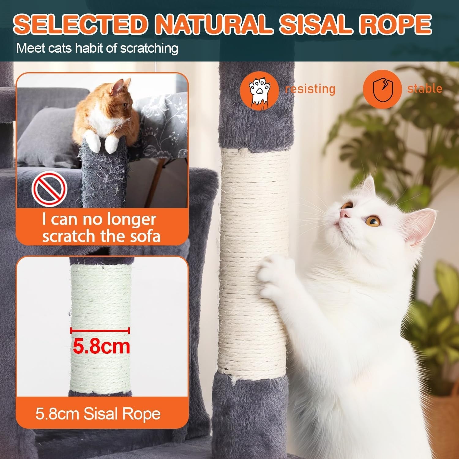 Ashy Grey Cat Tree Tower 139cm Multi Level Condo with Scratching Posts