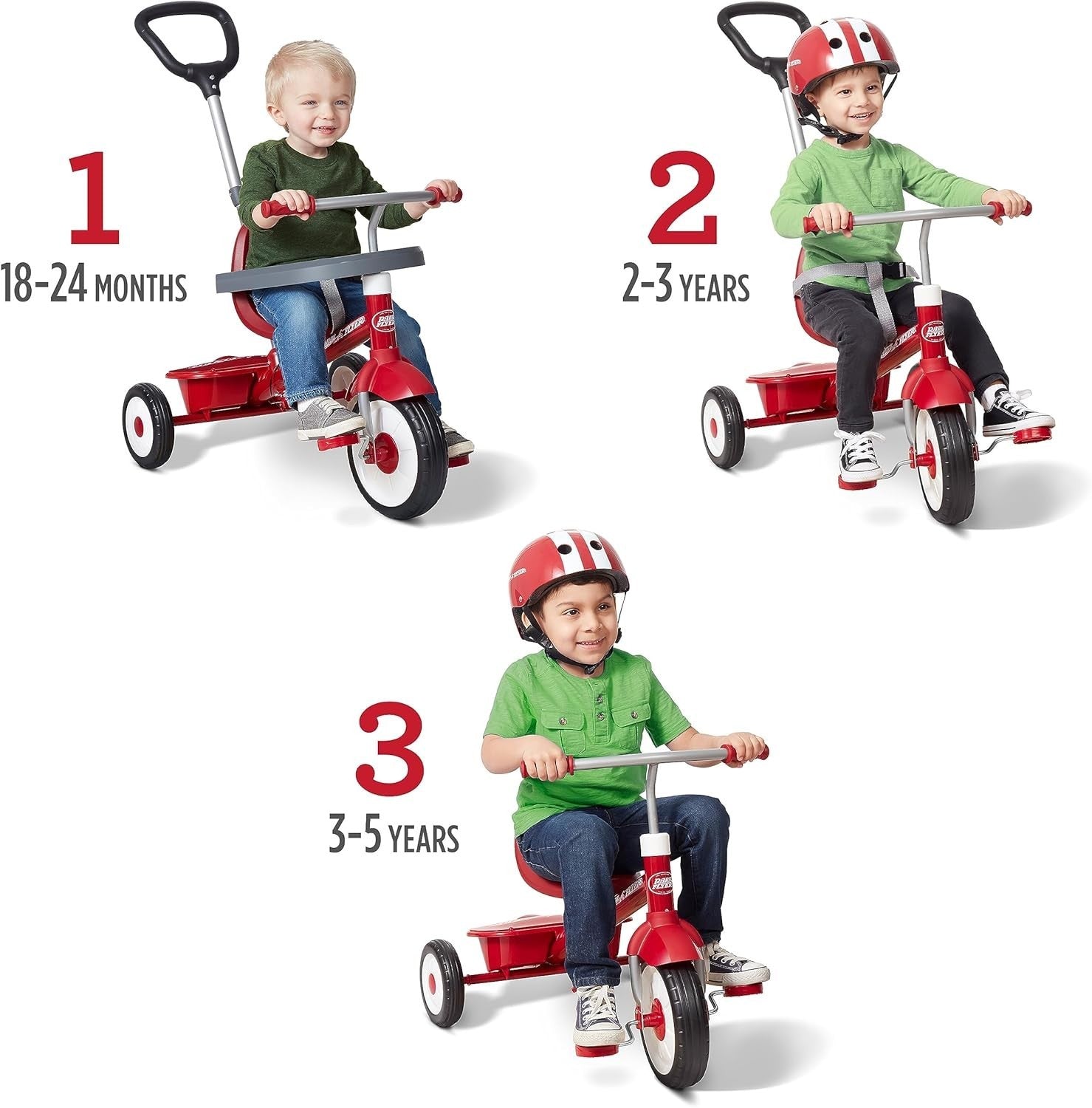 3 in 1 Toddler Tricycle Kids Trike Adjustable Seat Storage Bin 1.5-5Y