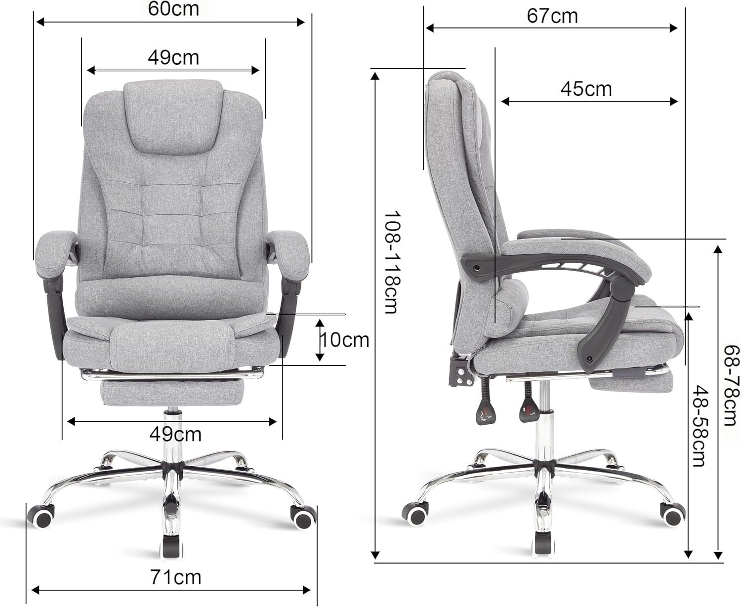 Ergonomic Executive Office Chair, Linen Fabric, Adjustable Recline & Footrest