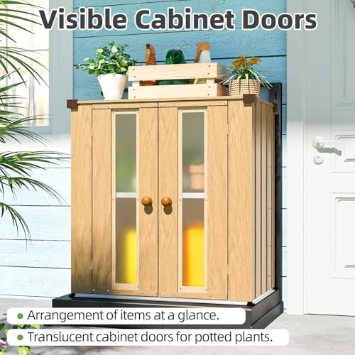 Metal Garden Storage Cabinet Outdoor Shed with Shelves & Windows Brown
