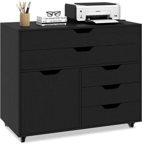 Black Mobile File Cabinet 77x40x64cm 5 Drawer Printer Stand