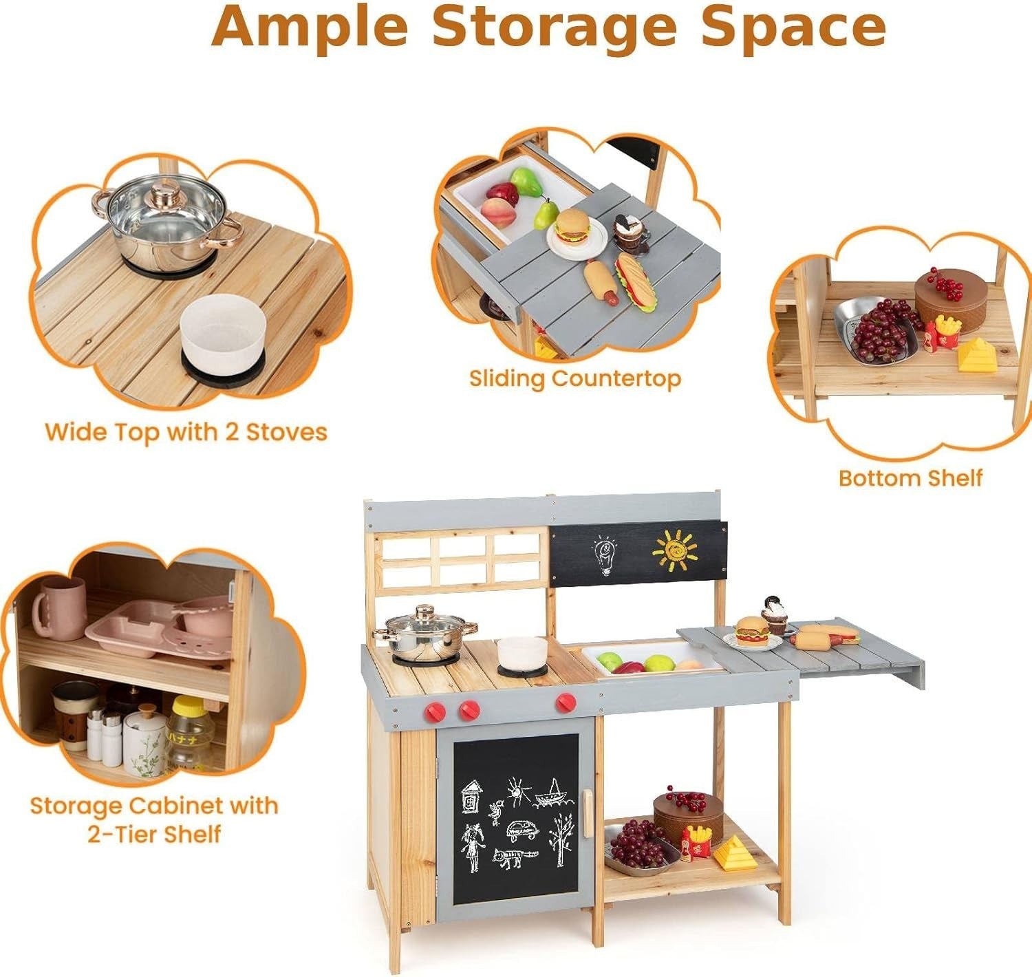 Outdoor Wooden Mud Kitchen Kids Playset Water Box Blackboard Toy