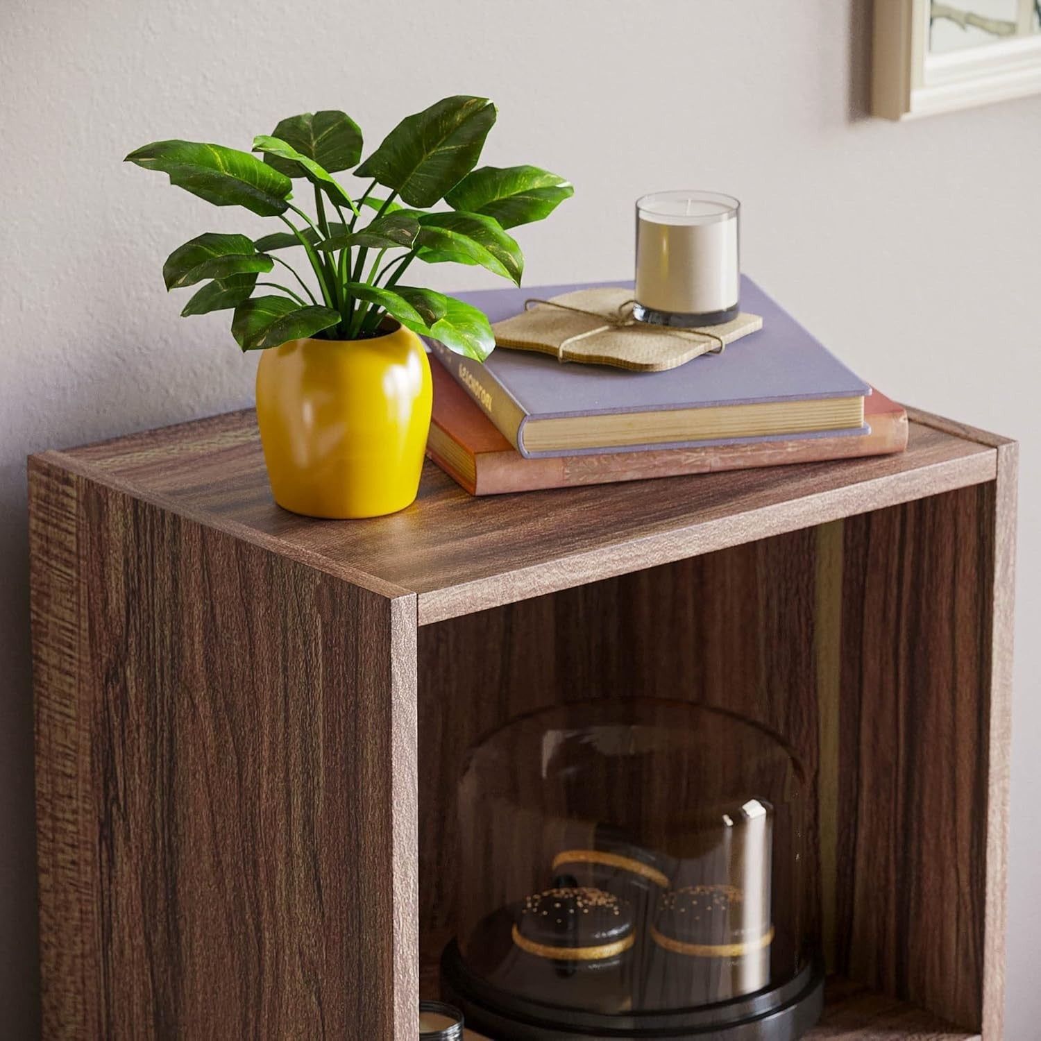 3 Tier Walnut Wooden Cube Bookcase Small Storage Shelf for Living Room Office