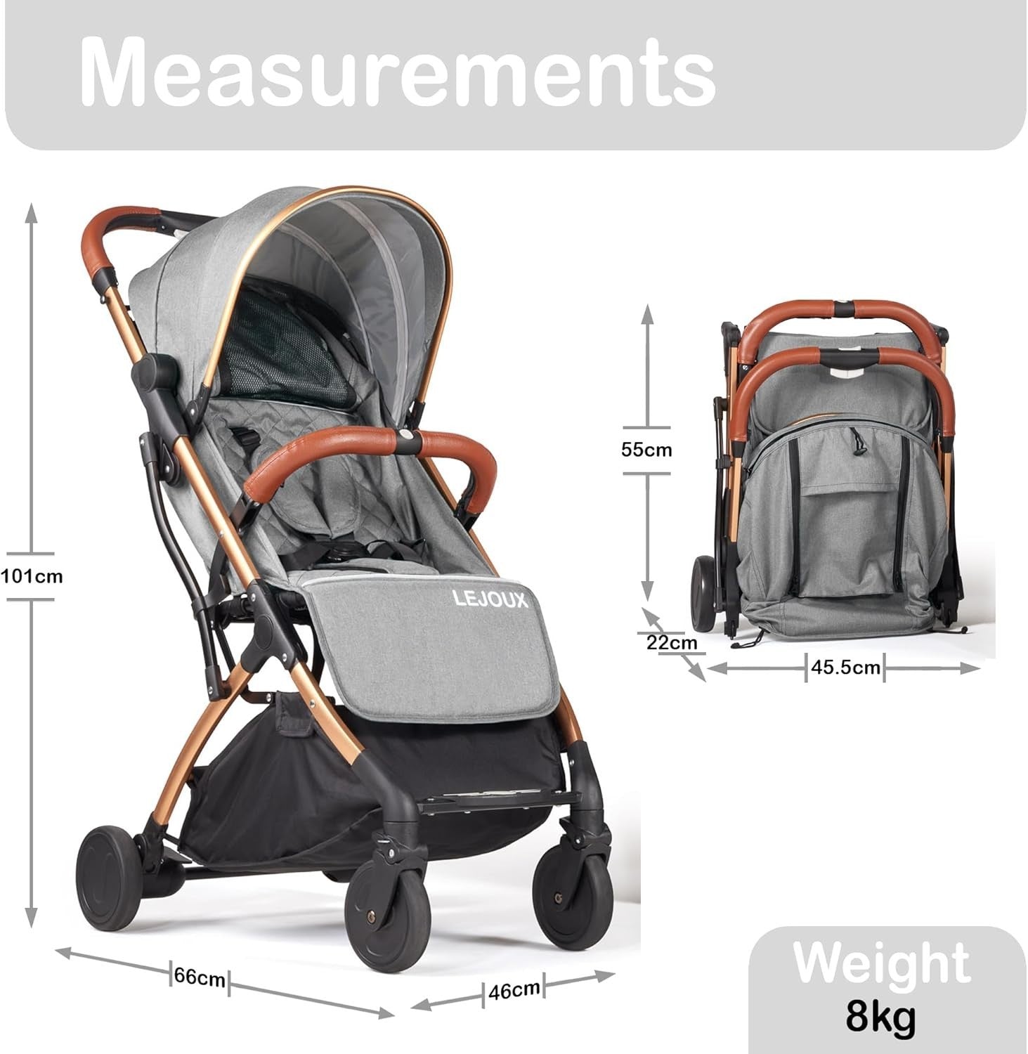 Compact Fold Baby Pushchair One-Hand Travel Buggy Reclining Seat 0-15kg Grey