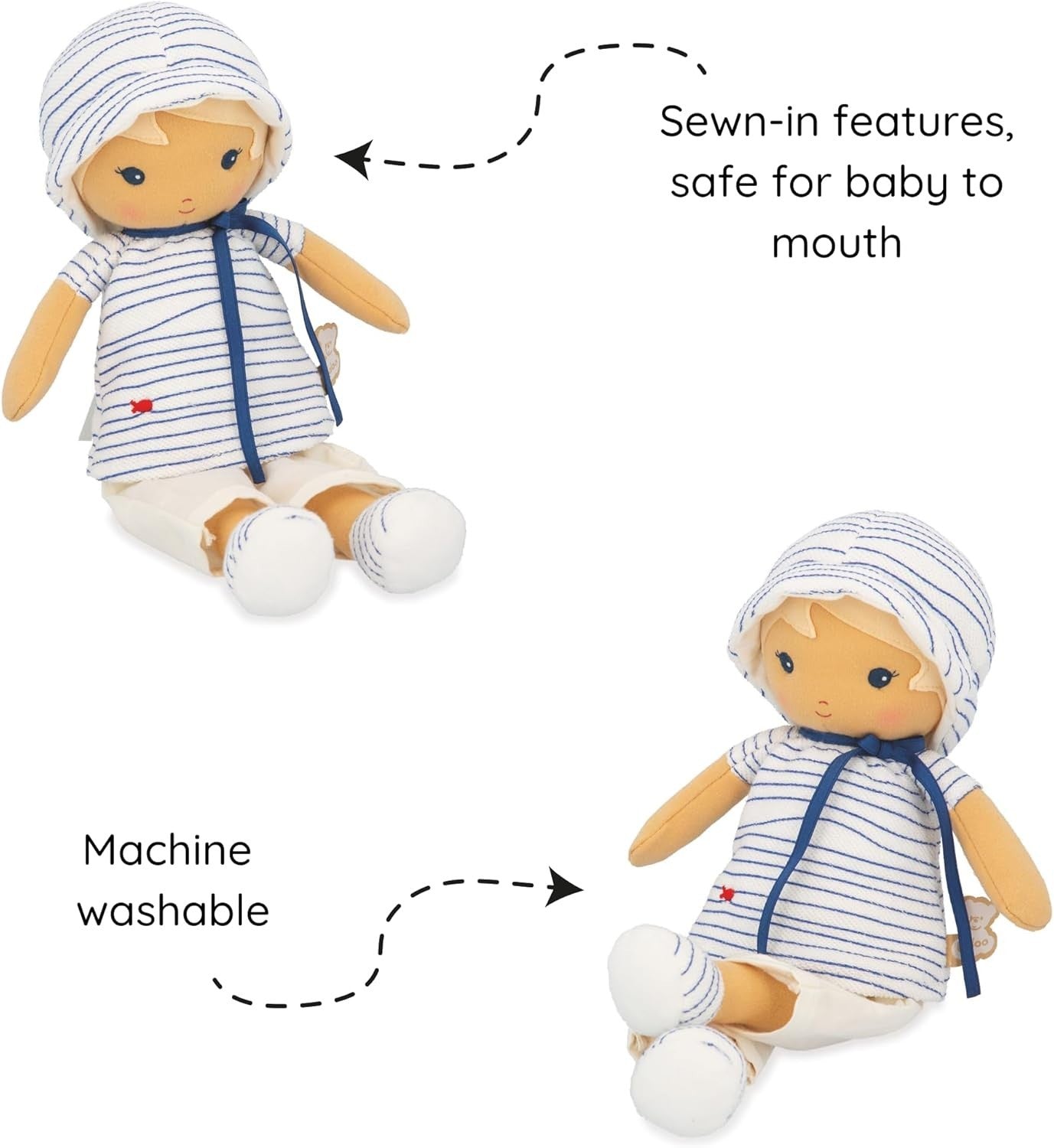 32cm Soft Fabric Rag Doll Sailor Outfit Personalised Ribbon Baby Gift Box