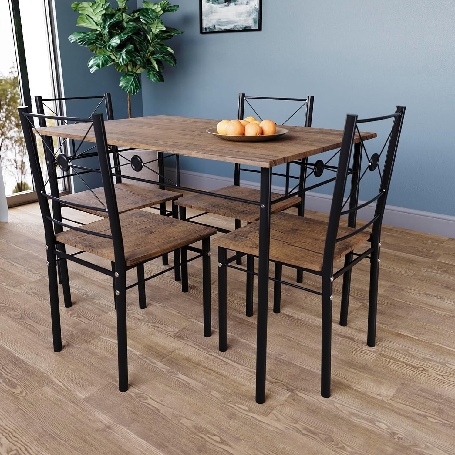 Compact Dark Wood 4-Seater Dining Table Set | Space-Saving Kitchen Furniture