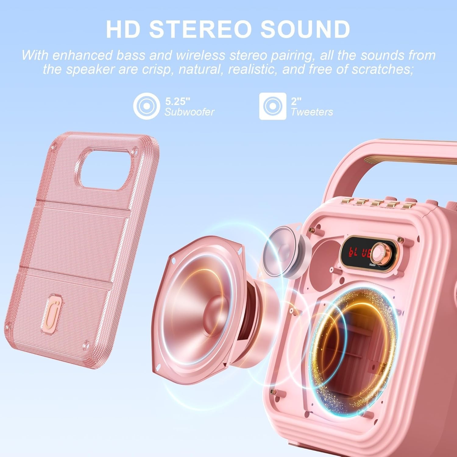 Karaoke Machine with 2 Wireless Mics Bluetooth RGB Party Speaker