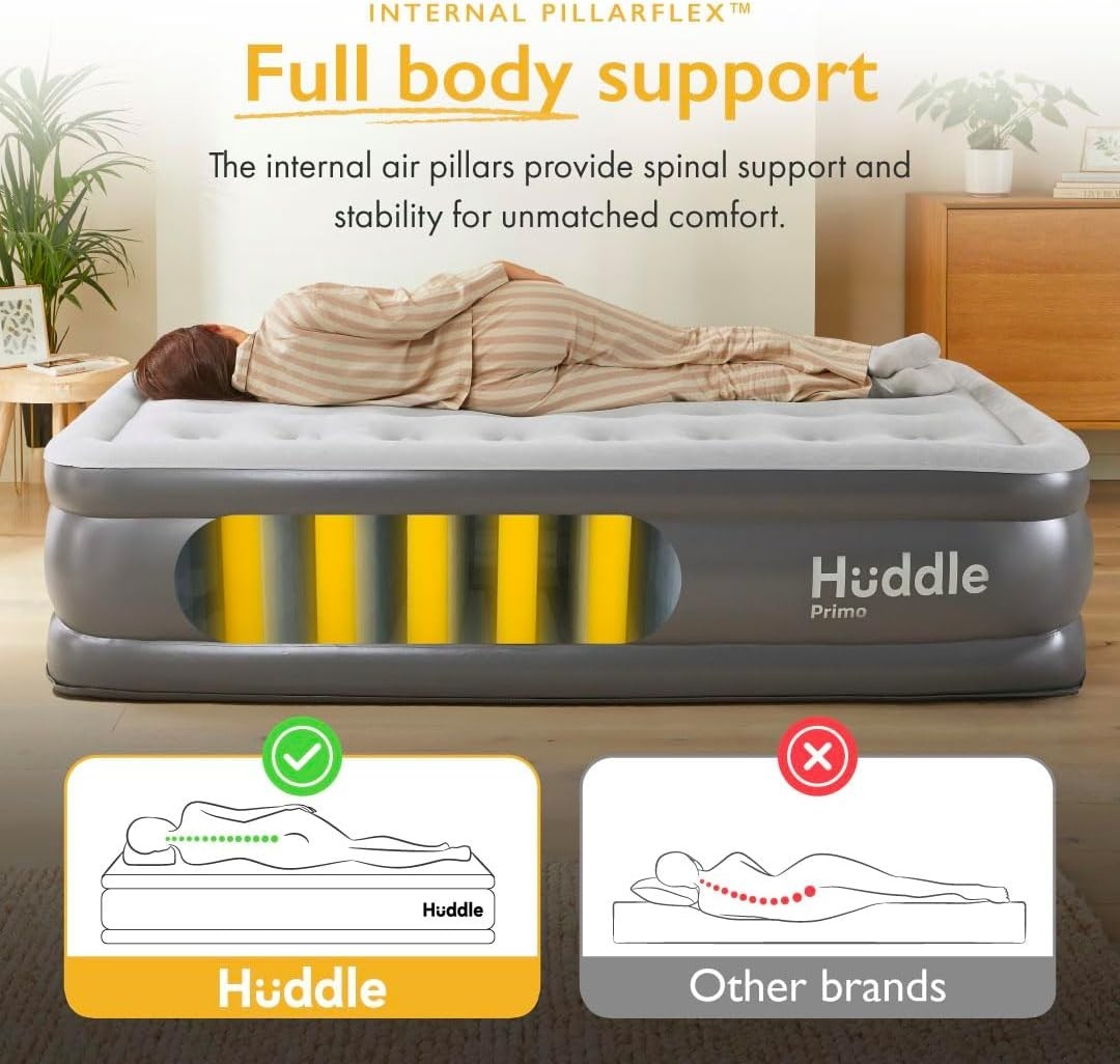 Inflatable Air Bed with Built-In Pump Quick Inflate for Guests & Camping Grey