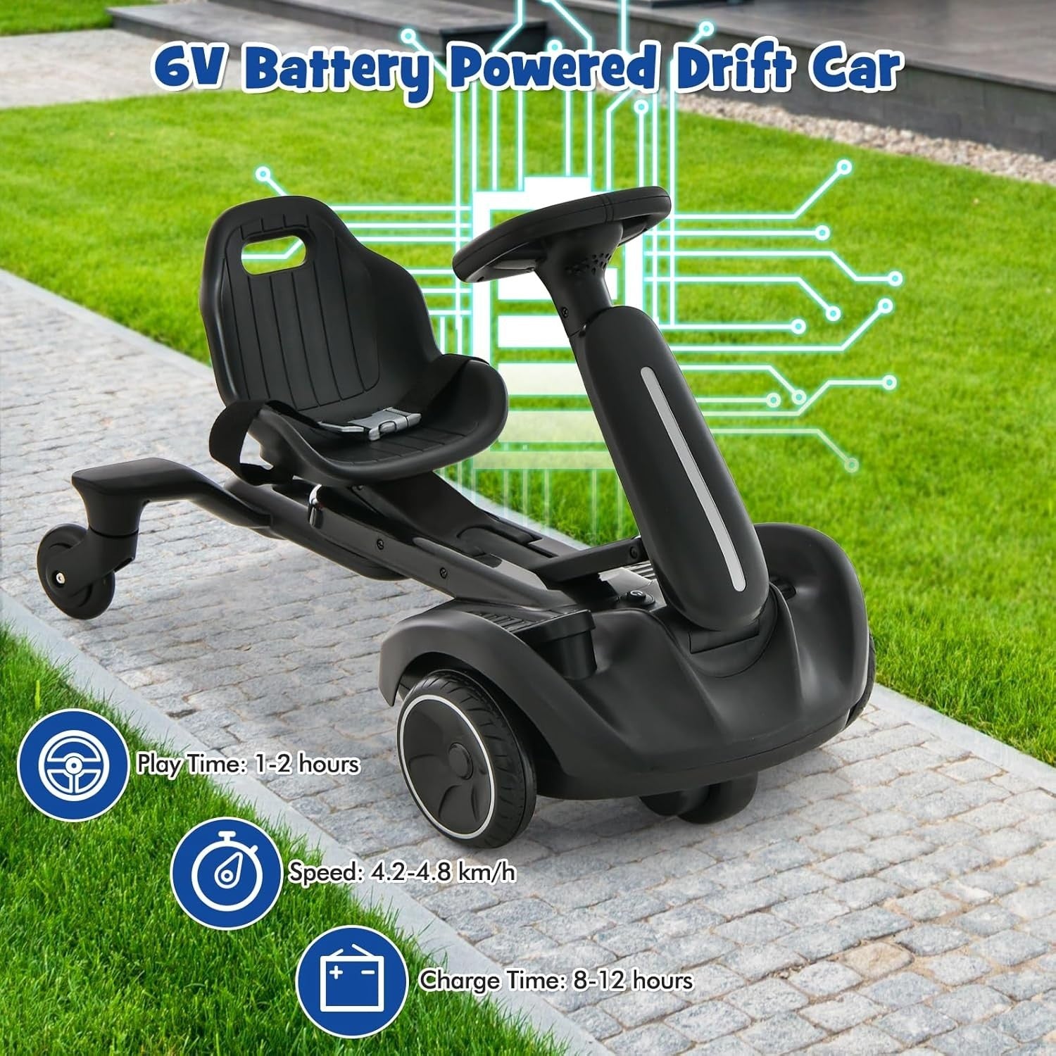 Kids Electric Drift Go Kart 6V Ride On Car 360 Spin Adjustable Seat Black