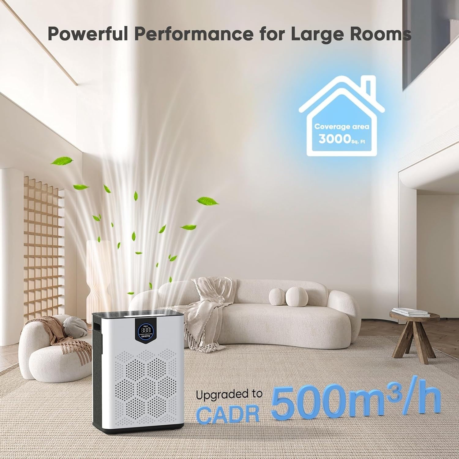 Large Room Air Purifier 3000ft² Dual H14 HEPA Turbo Pet Hair Odor
